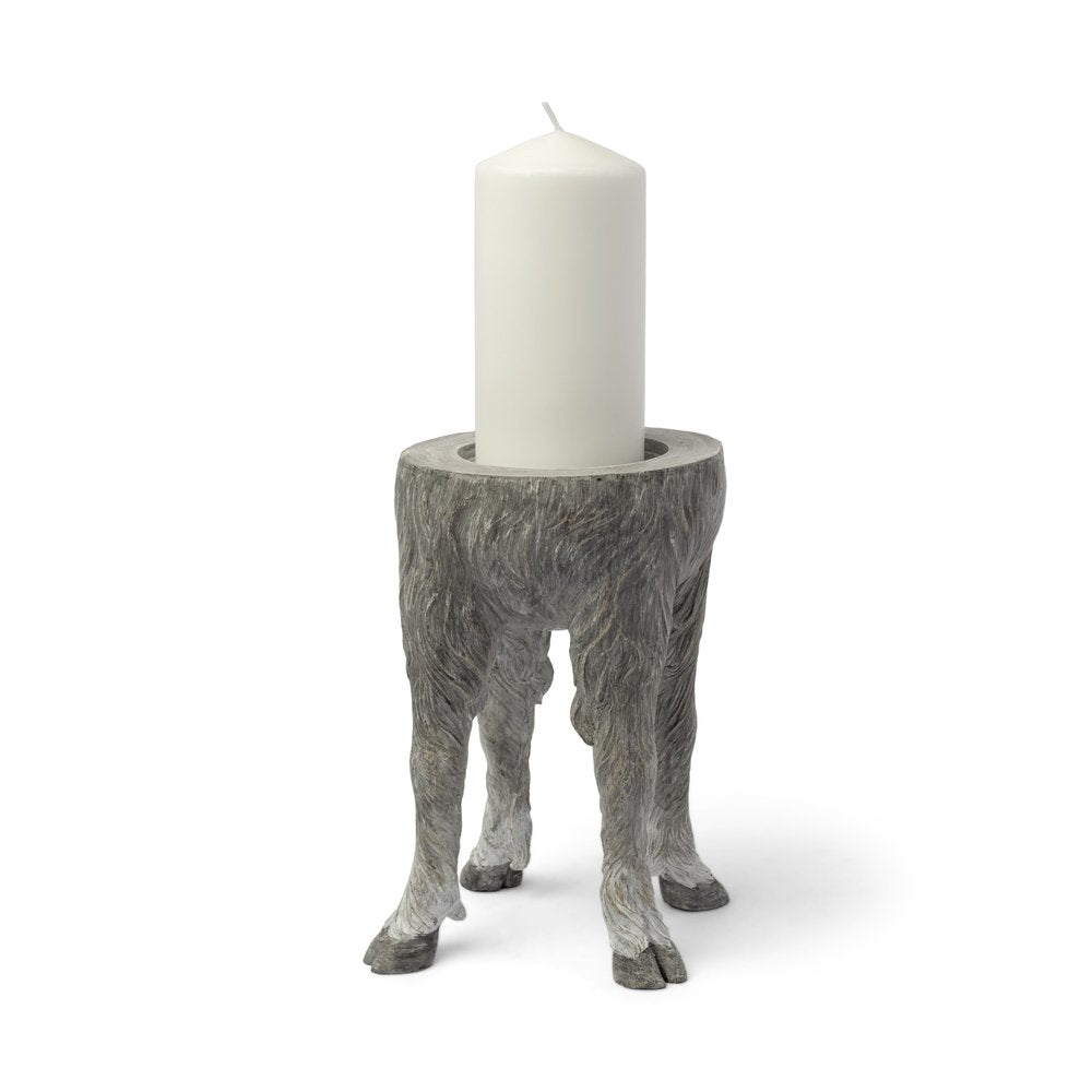9" Gray Distressed Abstract Ceramic Tabletop Pillar Candle Holder — view 1