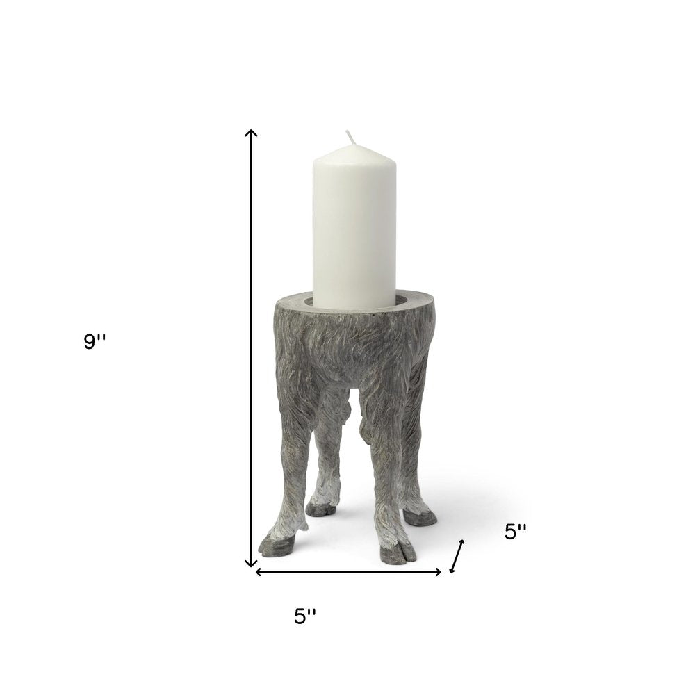 9" Gray Distressed Abstract Ceramic Tabletop Pillar Candle Holder — view 4