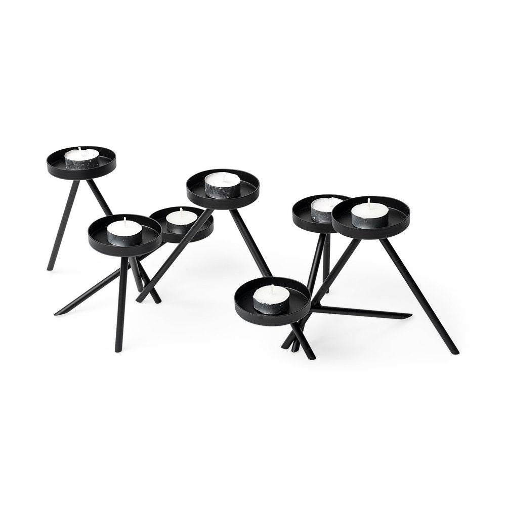 7" Black Geometric Metal Tabletop Votive Candle Holder HomeRoots