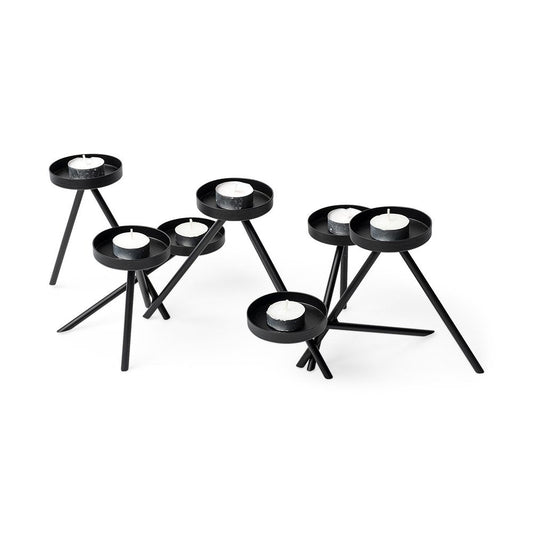 7" Black Geometric Metal Tabletop Votive Candle Holder