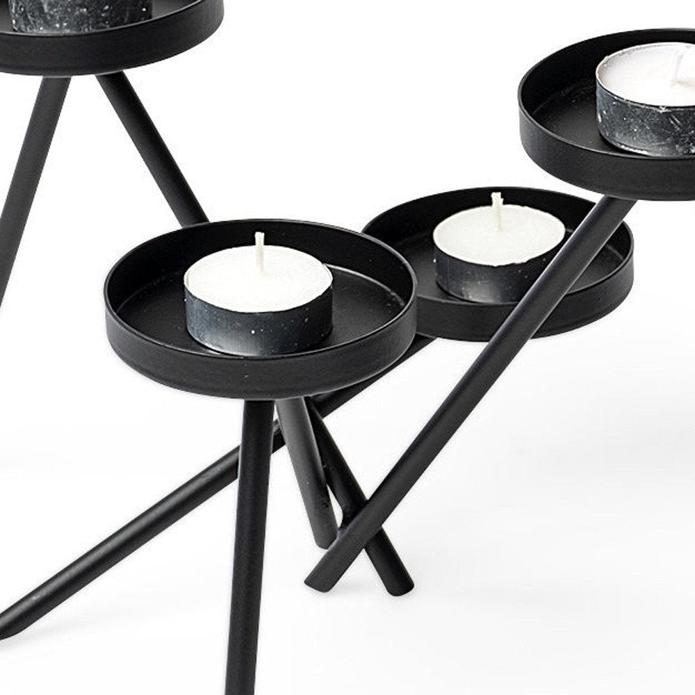 7" Black Geometric Metal Tabletop Votive Candle Holder HomeRoots