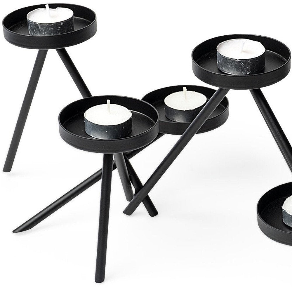 7" Black Geometric Metal Tabletop Votive Candle Holder HomeRoots