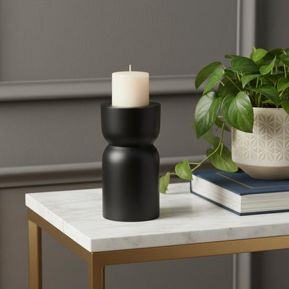 5" Black Metal Tabletop Pillar Candle Holder HomeRoots