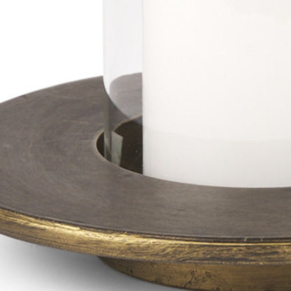Set of Two Gold Distressed Geometric Metal Tabletop Hurricane Candle Holders HomeRoots