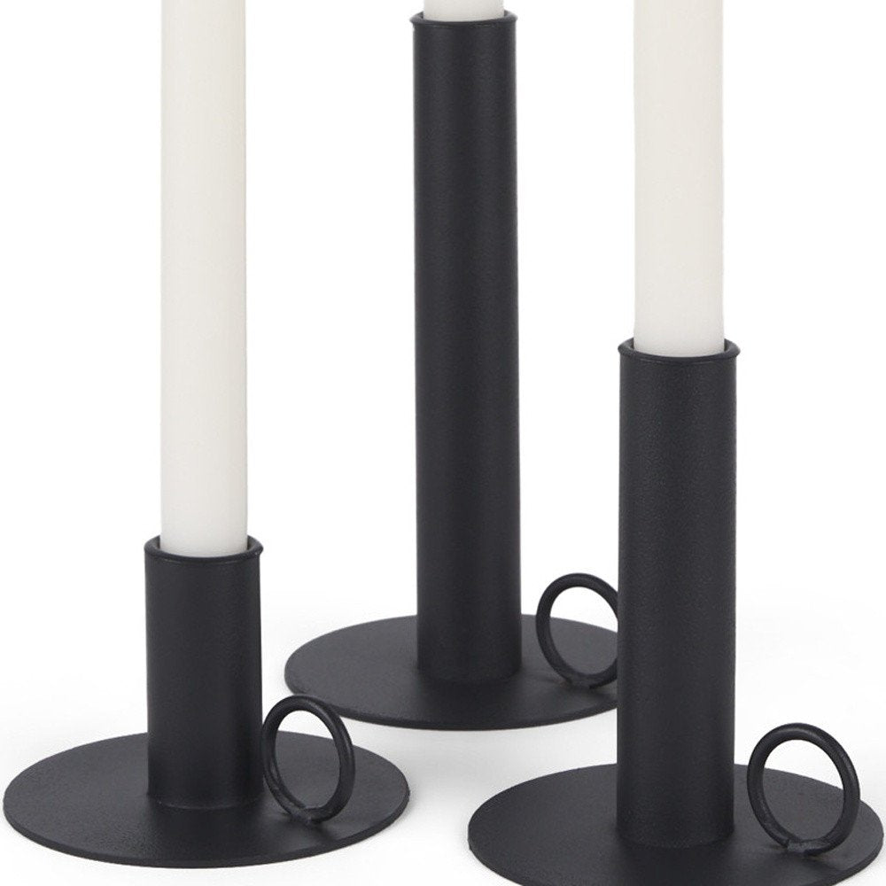 Set of Three Black Geometric Metal Tabletop Taper Candlesticks HomeRoots