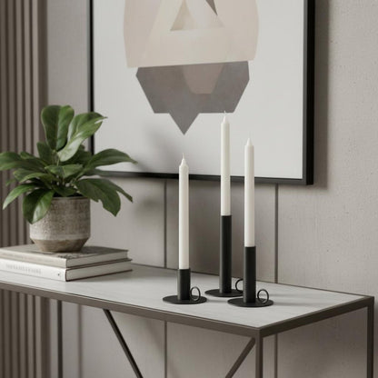 Set of Three Black Geometric Metal Tabletop Taper Candlesticks HomeRoots