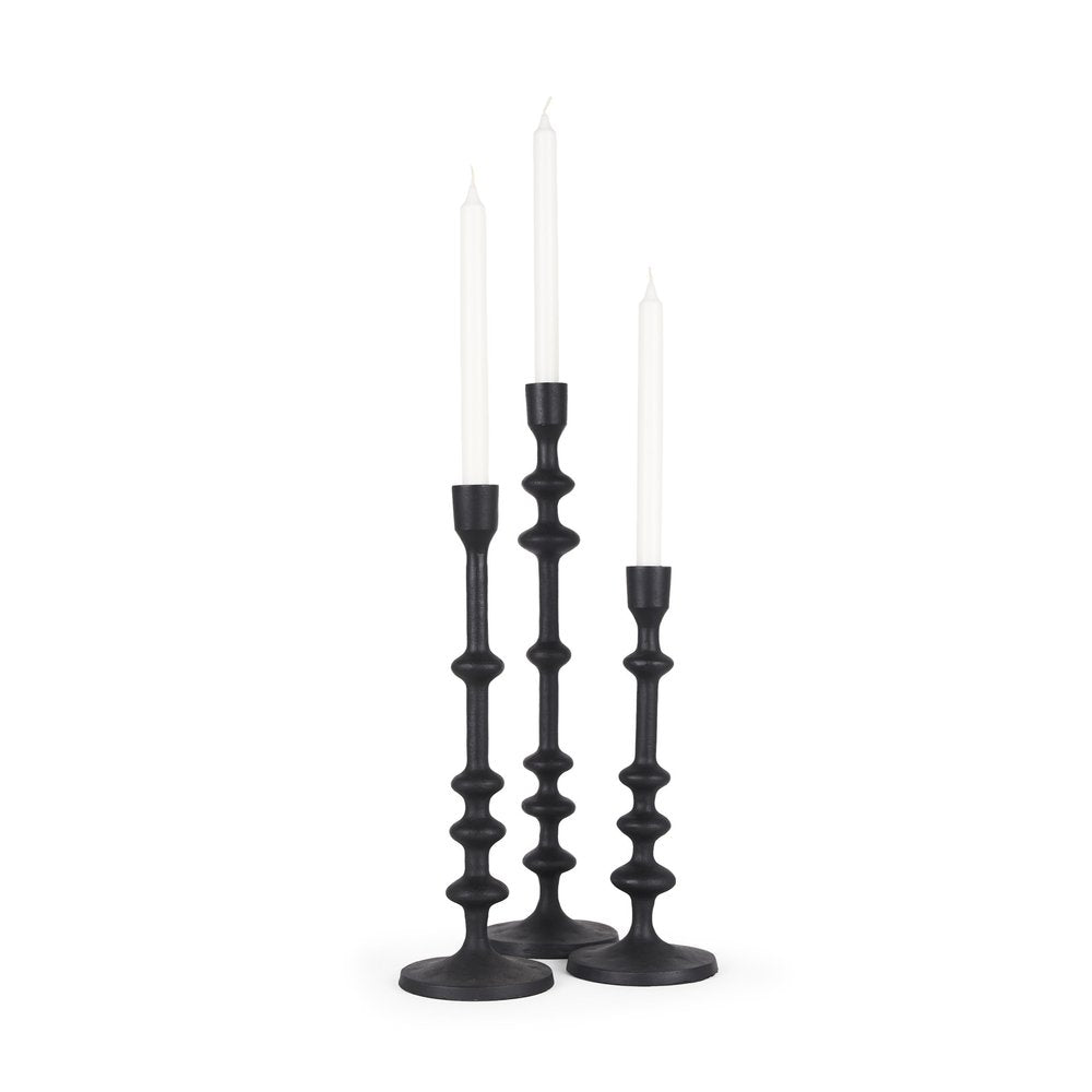 Set of Three Black Geometric Metal Tabletop Taper Candlesticks HomeRoots