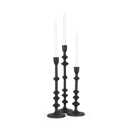 Set of Three Black Geometric Metal Tabletop Taper Candlesticks HomeRoots