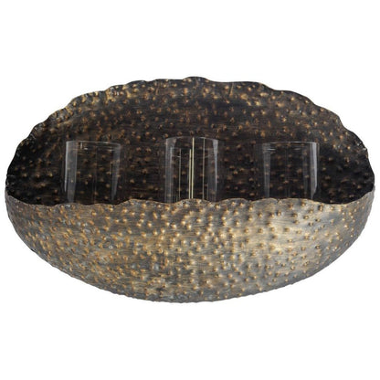 12" Bronze Distressed Hammered Glass And Metal Hurricane Candle Holder HomeRoots