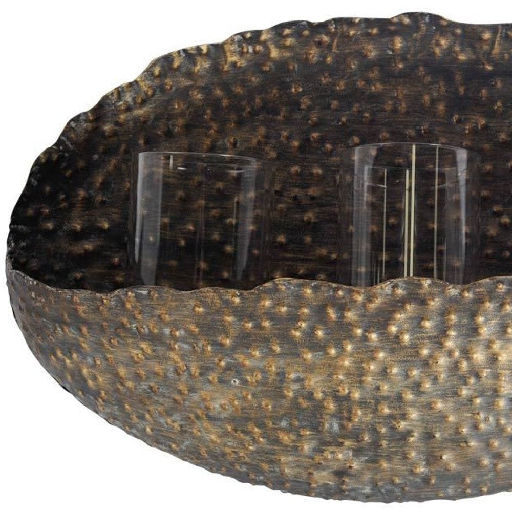12" Bronze Distressed Hammered Glass And Metal Hurricane Candle Holder — view 3