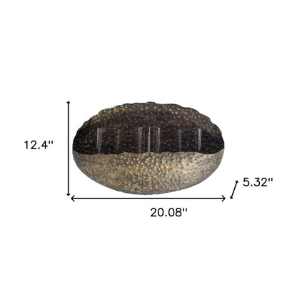 12" Bronze Distressed Hammered Glass And Metal Hurricane Candle Holder HomeRoots