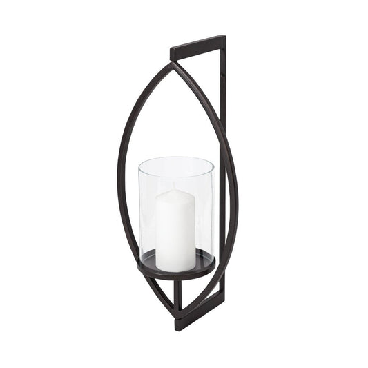 22" Black Geometric Metal And Glass Lantern Candle Holder HomeRoots
