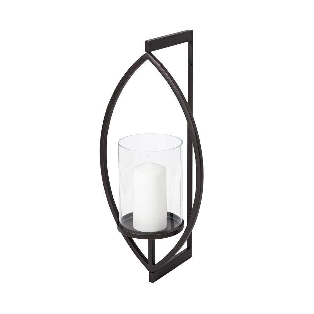 22" Black Geometric Metal And Glass Lantern Candle Holder HomeRoots