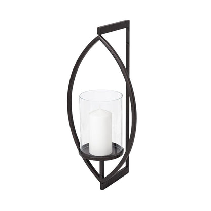 22" Black Geometric Metal And Glass Lantern Candle Holder HomeRoots