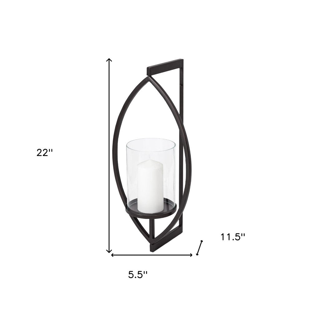 22" Black Geometric Metal And Glass Lantern Candle Holder HomeRoots