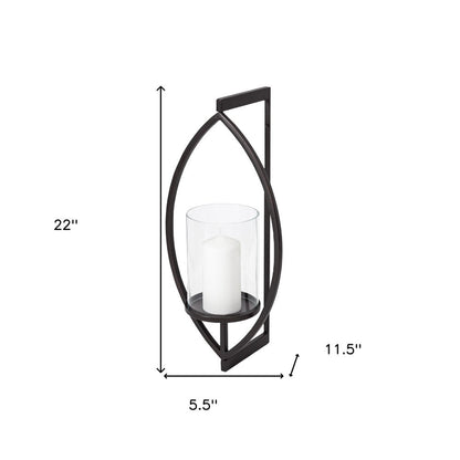 22" Black Geometric Metal And Glass Lantern Candle Holder HomeRoots