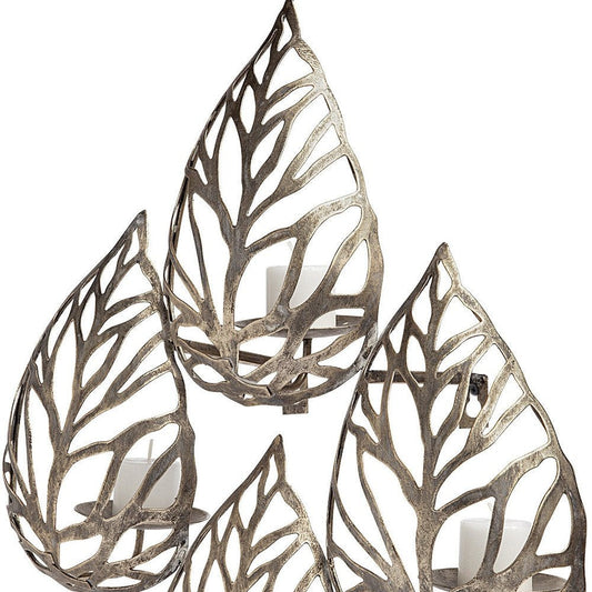 18" Champagne Distressed Botanical Leaf Iron Wall Sconce Candle Holder HomeRoots