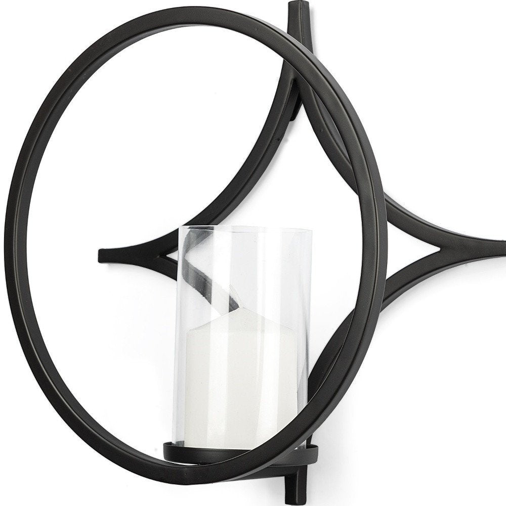 6" Black Quatrefoil Metal And Glass Wall Sconce Candle Holder — view 3
