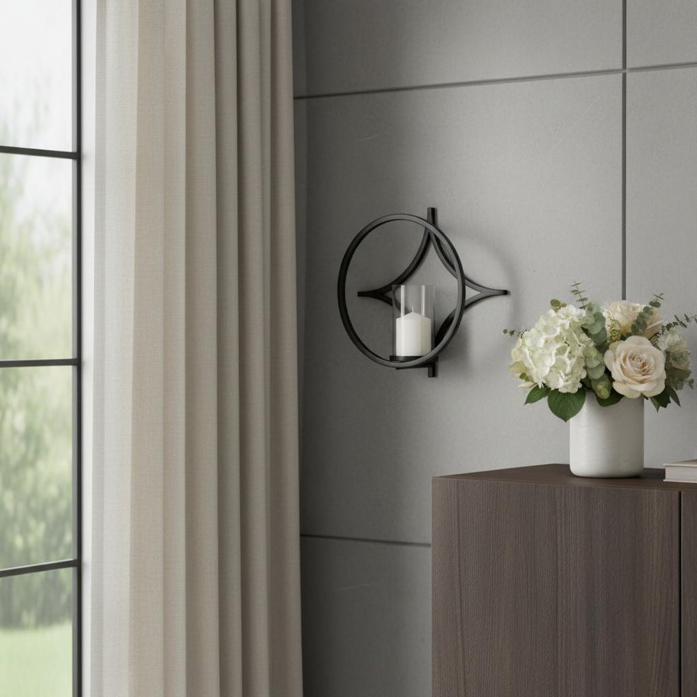 6" Black Quatrefoil Metal And Glass Wall Sconce Candle Holder HomeRoots