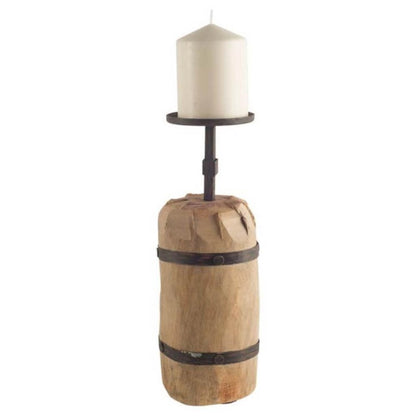 16" Brown Distressed Abstract Solid Wood Tabletop Pillar Candle Holder HomeRoots