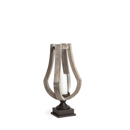 17" Brown Distressed Geometric Solid Wood And Metal Tabletop Hurricane Candle Holder HomeRoots