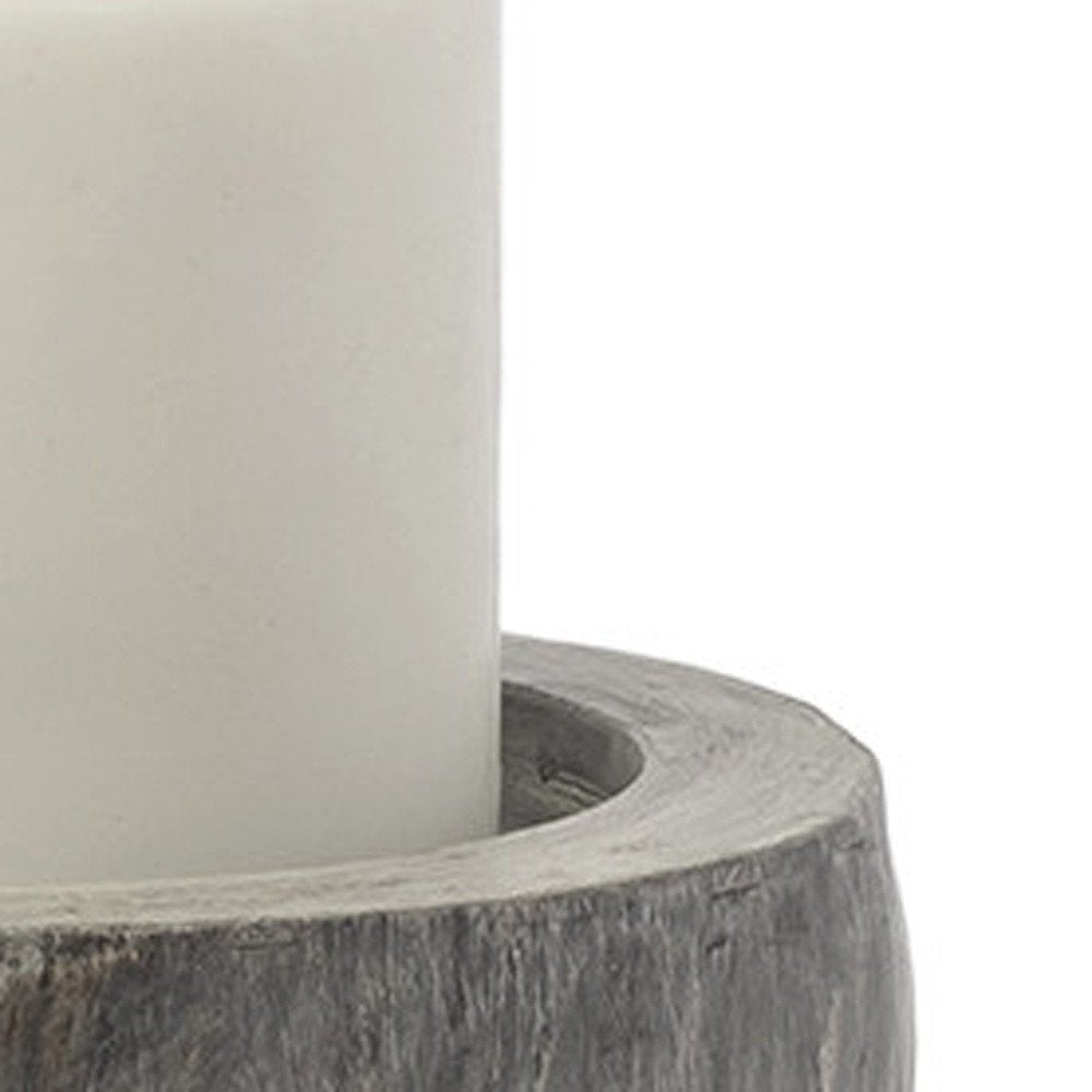 7" Gray Distressed Abstract Ceramic Tabletop Pillar Candle Holder HomeRoots
