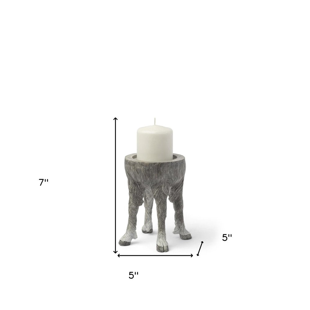 7" Gray Distressed Abstract Ceramic Tabletop Pillar Candle Holder HomeRoots