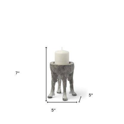 7" Gray Distressed Abstract Ceramic Tabletop Pillar Candle Holder HomeRoots