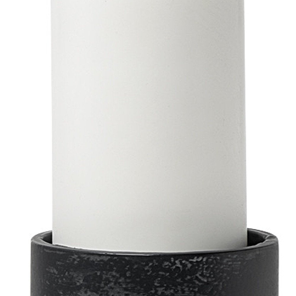Set of Two Black Distressed Metal Tabletop Pillar Candle Holders — view 3