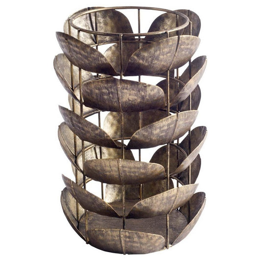 10" Bronze Distressed Botanical Leaf Metal Tabletop Hurricane Candle Holder HomeRoots