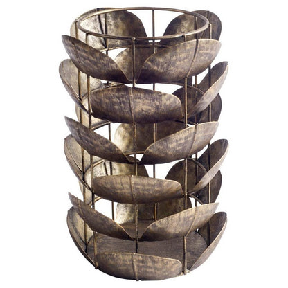 10" Bronze Distressed Botanical Leaf Metal Tabletop Hurricane Candle Holder HomeRoots