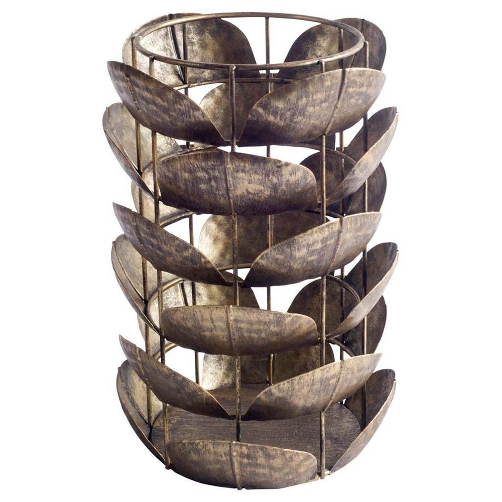 10" Bronze Distressed Botanical Leaf Metal Tabletop Hurricane Candle Holder HomeRoots