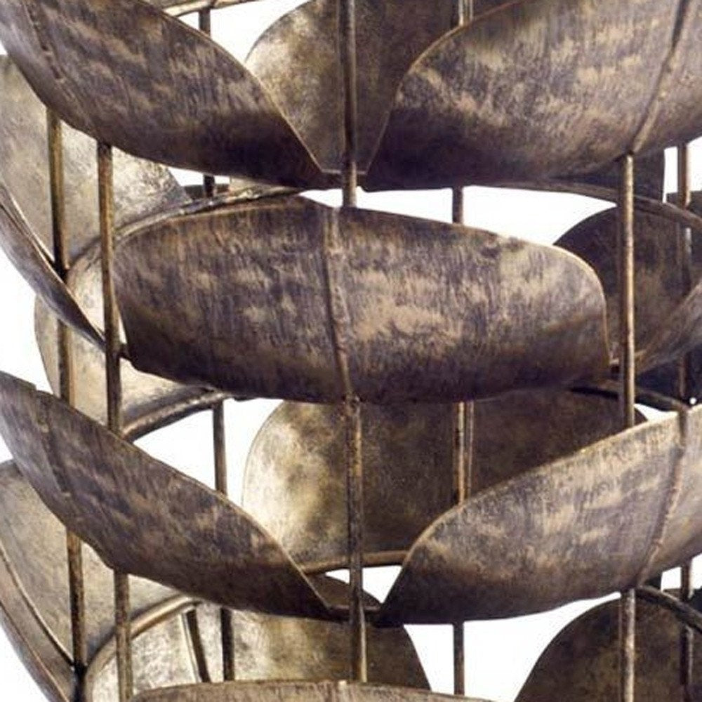 10" Bronze Distressed Botanical Leaf Metal Tabletop Hurricane Candle Holder — view 2