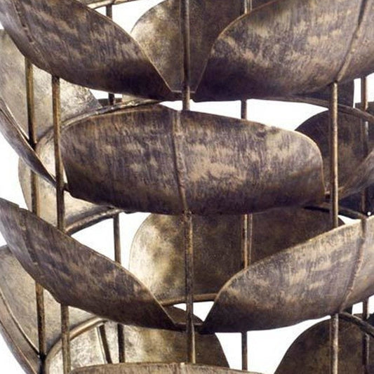 10" Bronze Distressed Botanical Leaf Metal Tabletop Hurricane Candle Holder HomeRoots