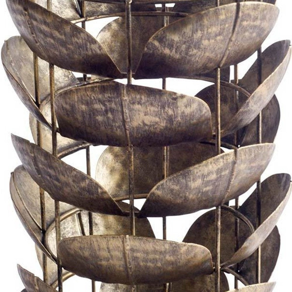 10" Bronze Distressed Botanical Leaf Metal Tabletop Hurricane Candle Holder HomeRoots