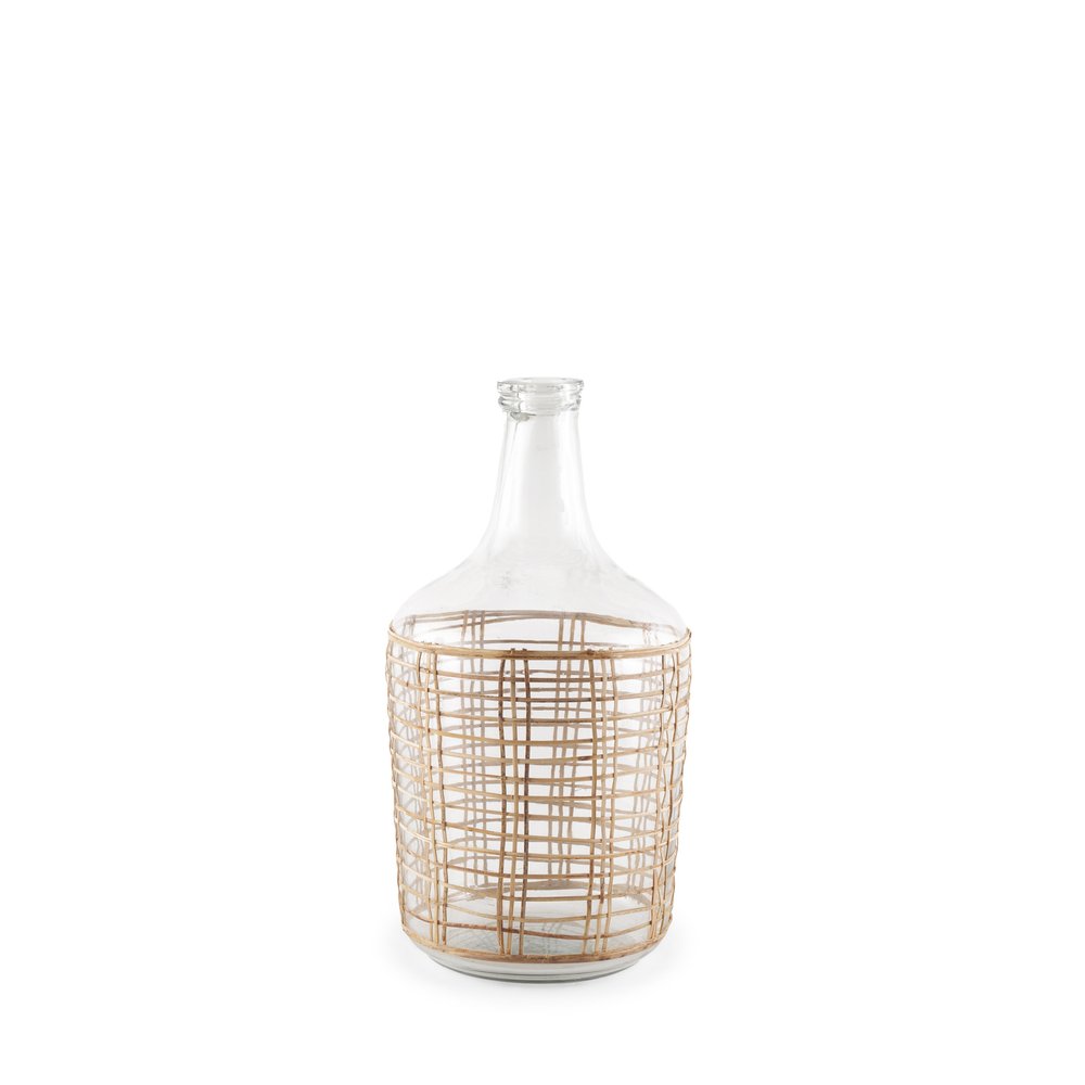 15" Clear And Natural Glass Round Floor Vase With Wrapped Rattan HomeRoots