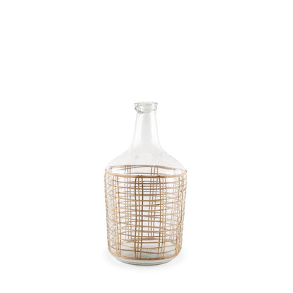 15" Clear And Natural Glass Round Floor Vase With Wrapped Rattan HomeRoots