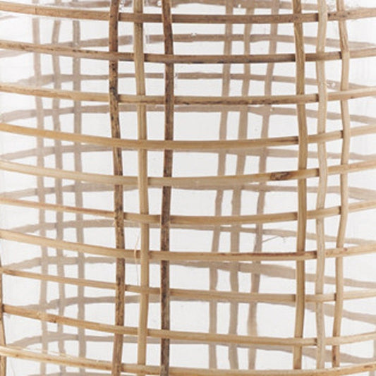 15" Clear And Natural Glass Round Floor Vase With Wrapped Rattan HomeRoots