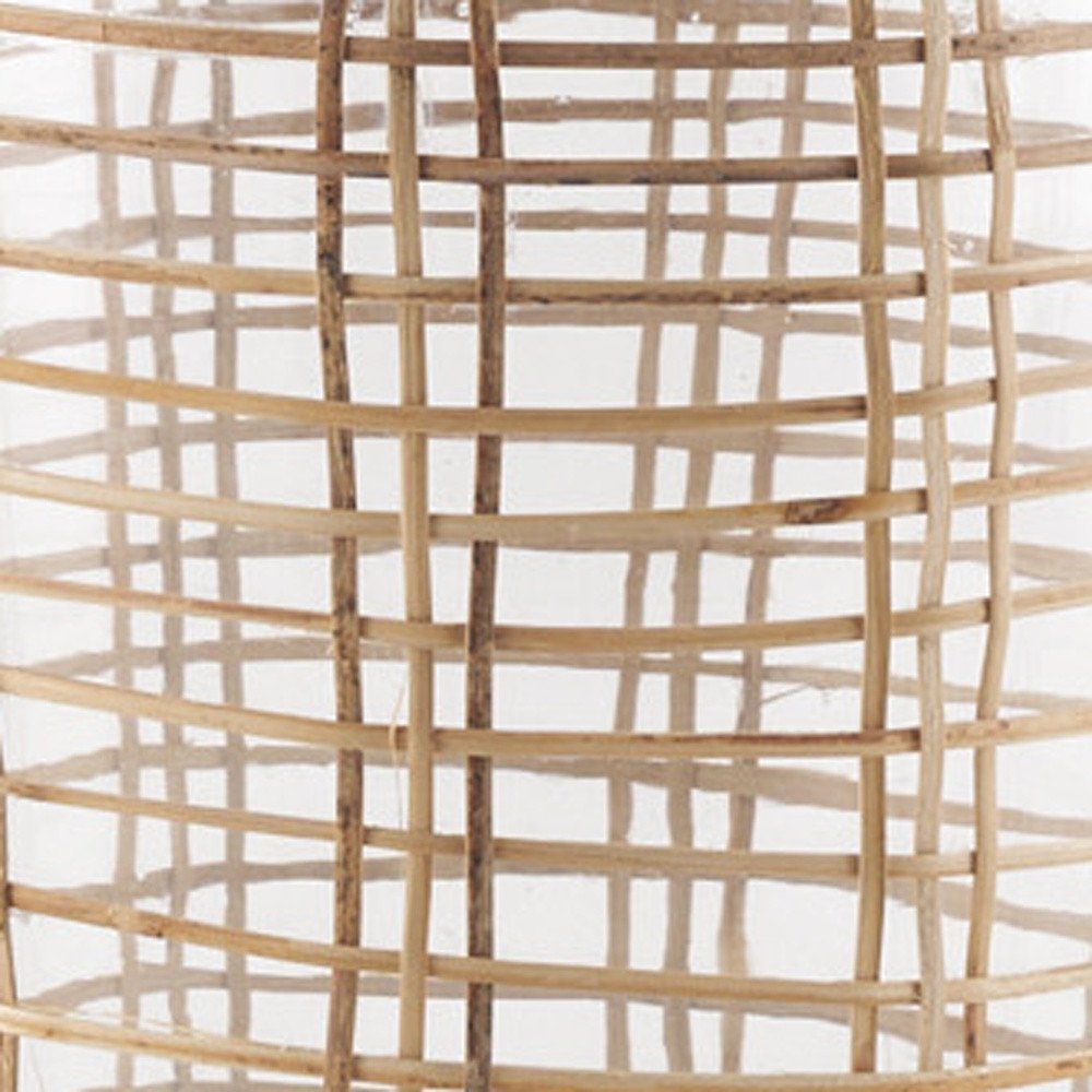 15" Clear And Natural Glass Round Floor Vase With Wrapped Rattan HomeRoots
