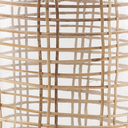 15" Clear And Natural Glass Round Floor Vase With Wrapped Rattan HomeRoots