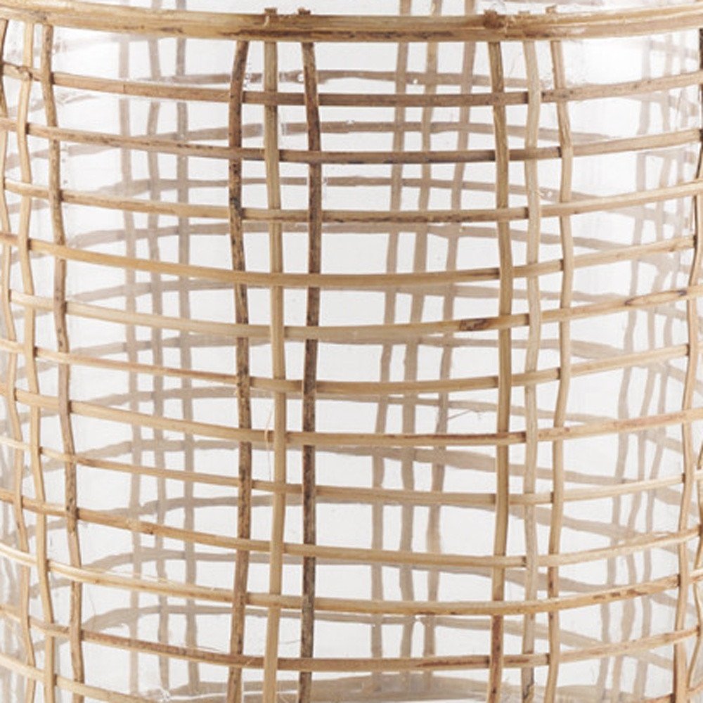 15" Clear And Natural Glass Round Floor Vase With Wrapped Rattan HomeRoots