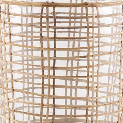 15" Clear And Natural Glass Round Floor Vase With Wrapped Rattan HomeRoots