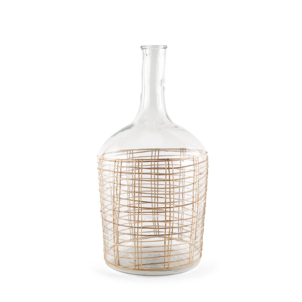 20" Clear And Natural Glass Round Floor Vase With Wrapped Rattan HomeRoots