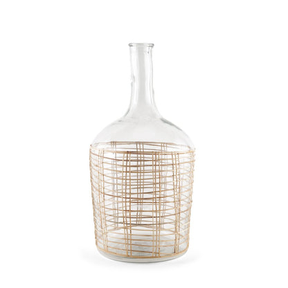 20" Clear And Natural Glass Round Floor Vase With Wrapped Rattan HomeRoots