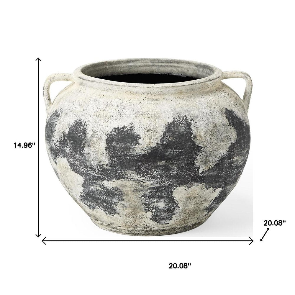 15" Black And White Ombre Ceramic Amphora Floor Vase HomeRoots