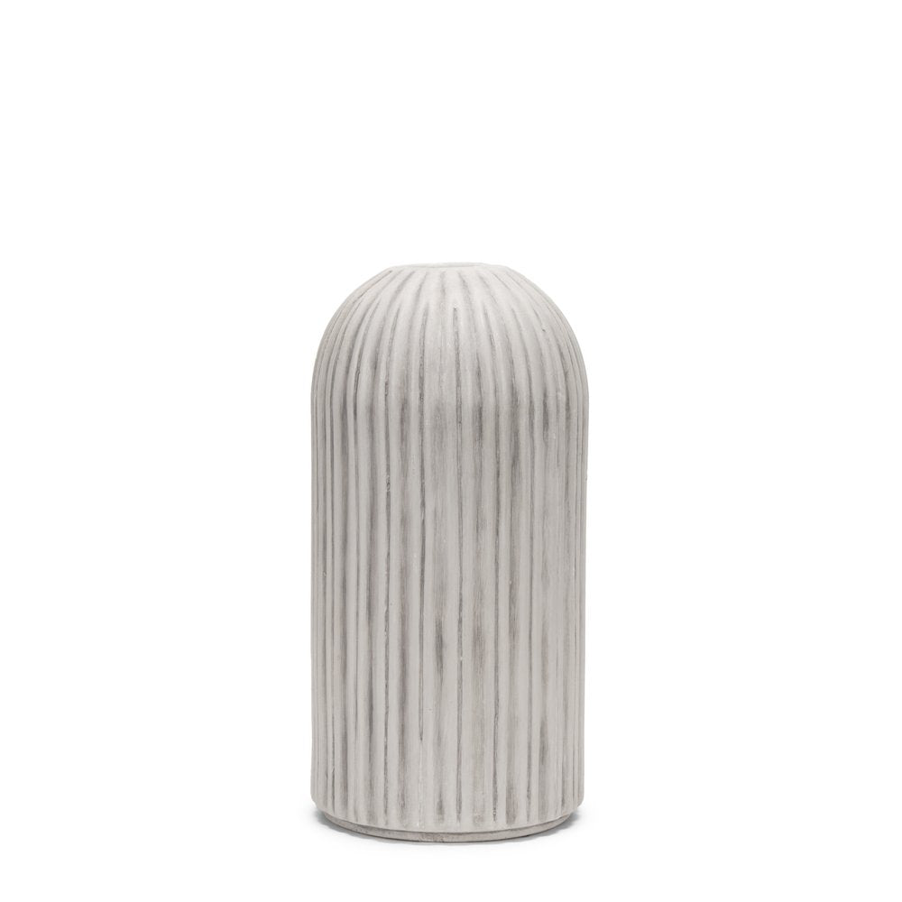 16" Gray And White Striped Ceramic Cylinder Floor Vase HomeRoots