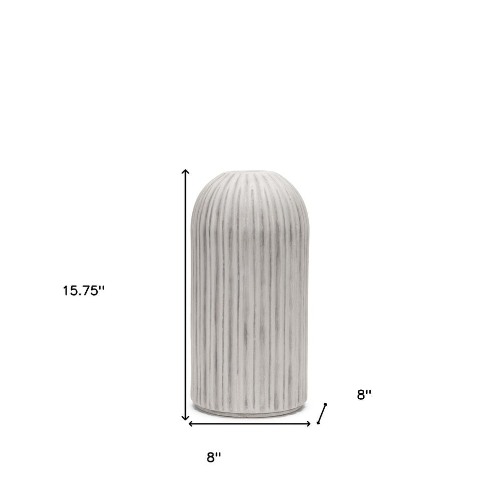 16" Gray And White Striped Ceramic Cylinder Floor Vase HomeRoots
