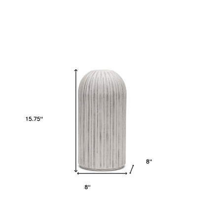 16" Gray And White Striped Ceramic Cylinder Floor Vase HomeRoots