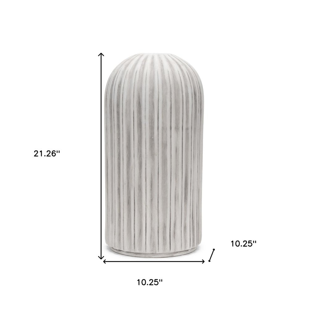 21" Gray And White Striped Ceramic Cylinder Floor Vase HomeRoots