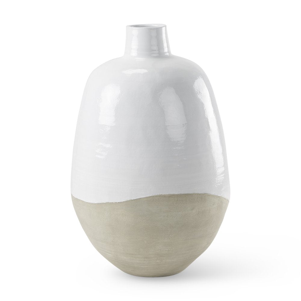 32" White And Beige Color Block Ceramic Round Floor Vase HomeRoots